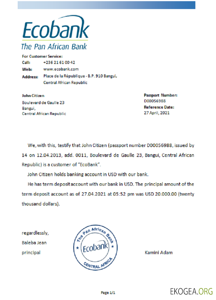 Afrique Centrale , Ecobank , reference